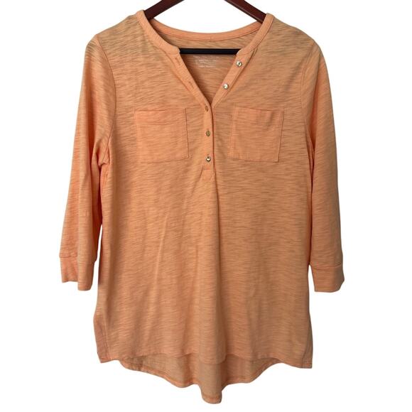Chico's Light Orange 3/4 Sleeve Textured Cotton Shirt Size Small - Picture 1 of 5